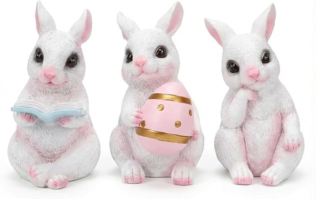 Easter Bunny Statue, Spring Tabletop Decoration, Cute Rabbit Figurine for Indoor Outdoor Easter Decor (Bunny 3 PCS)